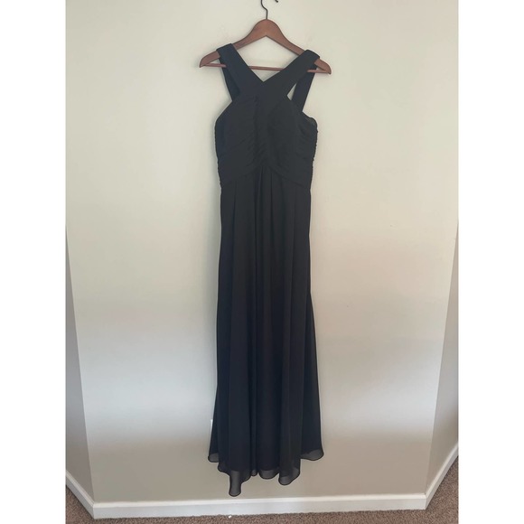 Bill Levkoff Leighton Formal Dress Black Chiffon Halter A-line Princess Size 16 - Picture 4 of 16